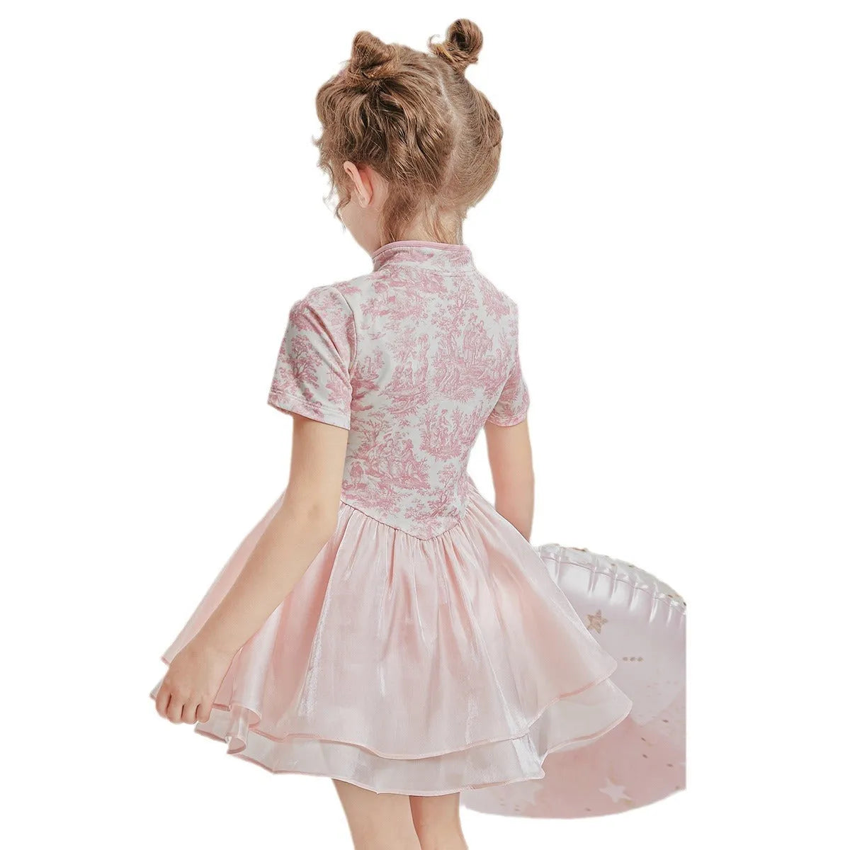 Kids unisex patchwork two-piece swimsuit with short sleeves in neutral colour, sizes 110-170