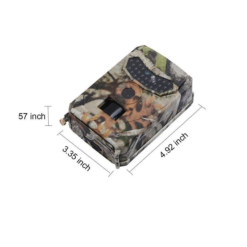 A 12MP 1080P trail camera with infrared night vision for capturing wildlife in the outdoors.