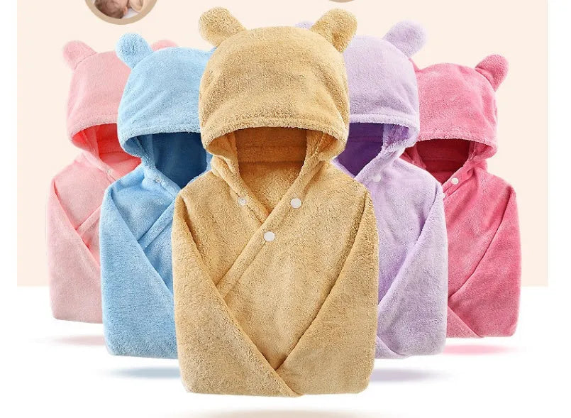 Cotton baby care hooded bath towel Tado muslin 65x110cm in blue, high water absorption multifunction blanket
