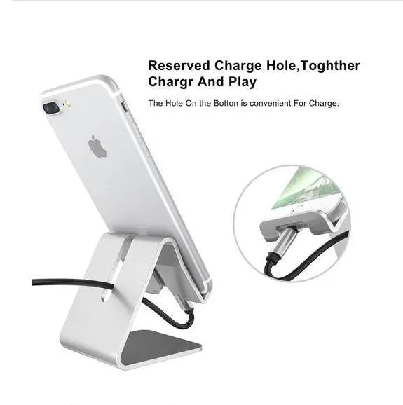 Aluminium alloy adjustable mobile phone tablet stand in black on a desk