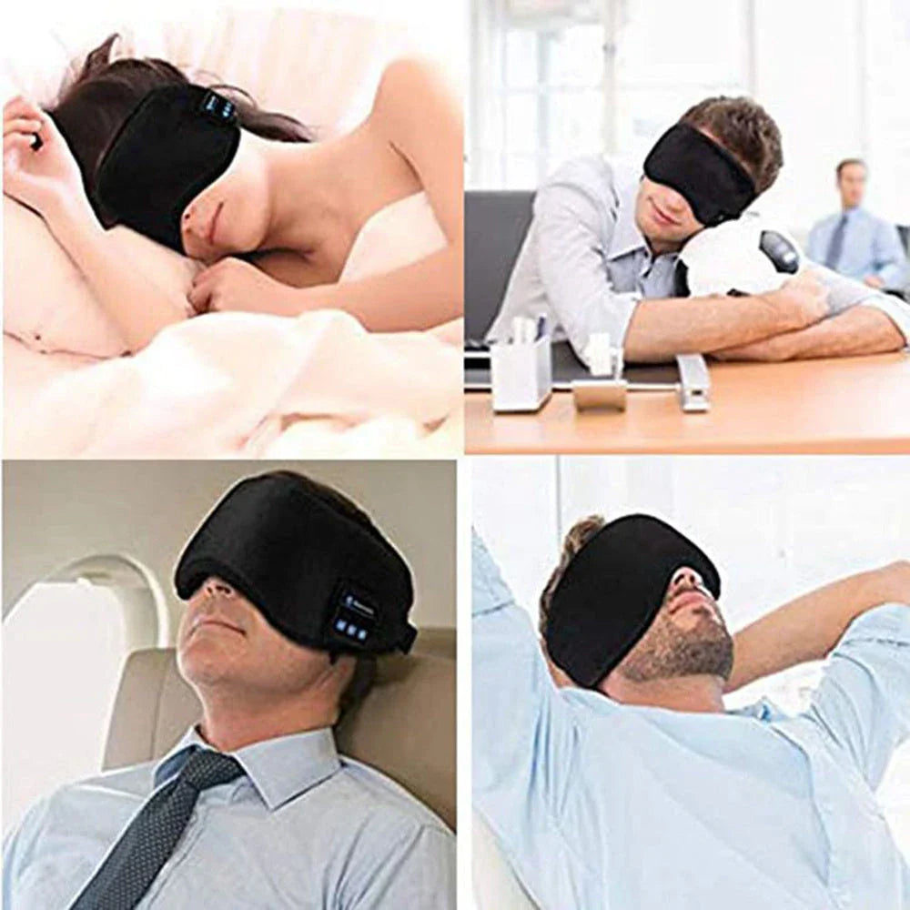 Wireless Bluetooth 5.0 Eye Mask with integrated music player, speakers, and microphone for hands-free calling