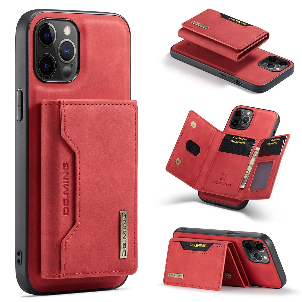 Wallet style magnetic card holder PU phone case for iPhone 16 series, retro design with multiple colour options