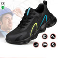 Steel toe work safety shoes for men, black blue trim, fly weaving upper, Kevlar midsole, PU nonslip sole, low top, sizes 39-44.