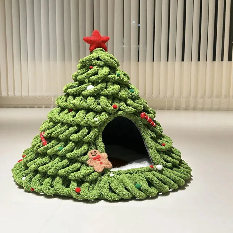 Grey cone-shaped felt cat house with enclosed tent design for indoor cats