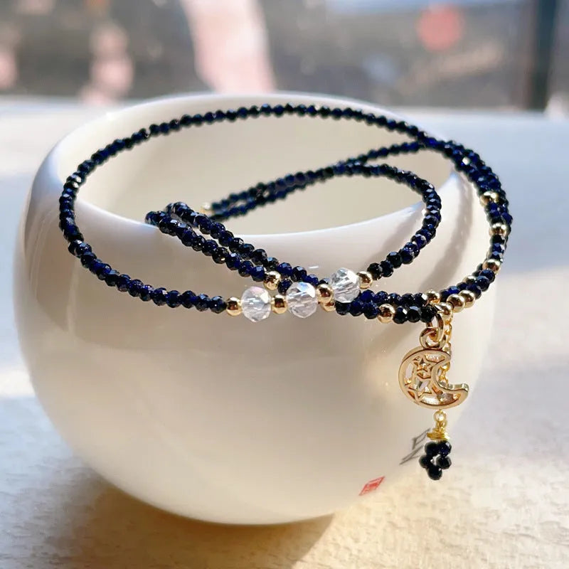 Women's blue San three-ring multi-layer bracelet showing manual craftsmanship details