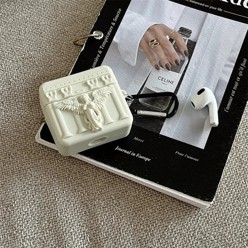 Silicone protective sleeve with 3D angel design for Apple AirPods charging case, grey colour