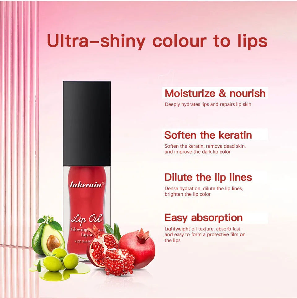 Glow Lip Gloss lip oil tube in 8ml size showing seven shade options