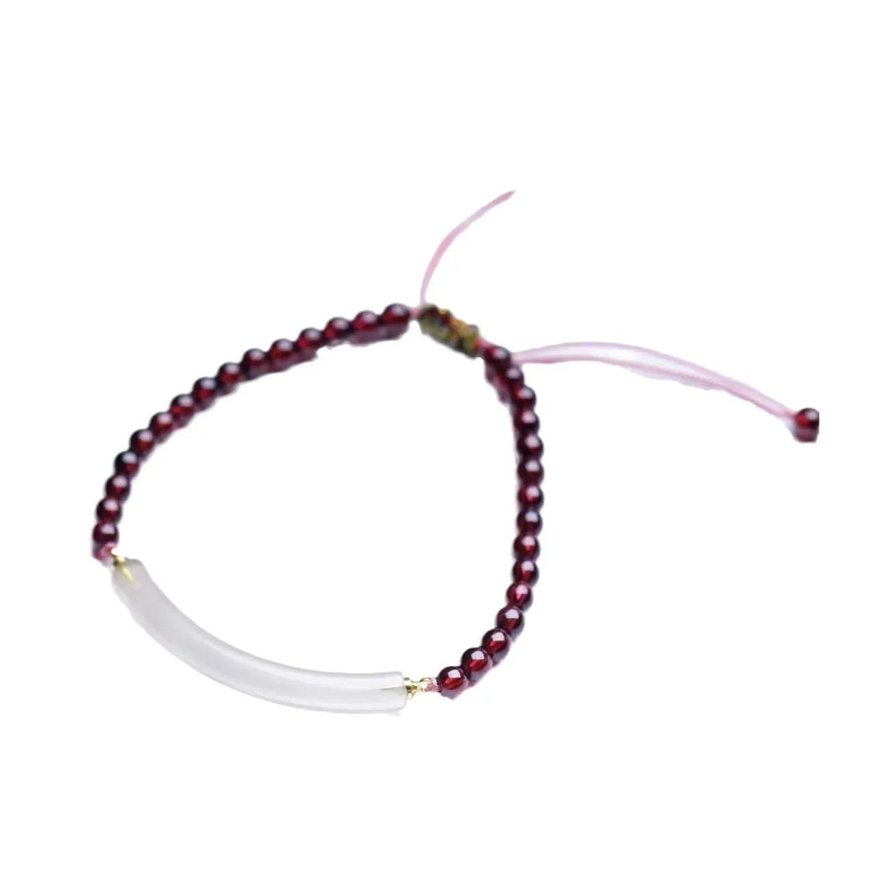 Red garnet pull adjustable bracelet with natural agate style and beaded design