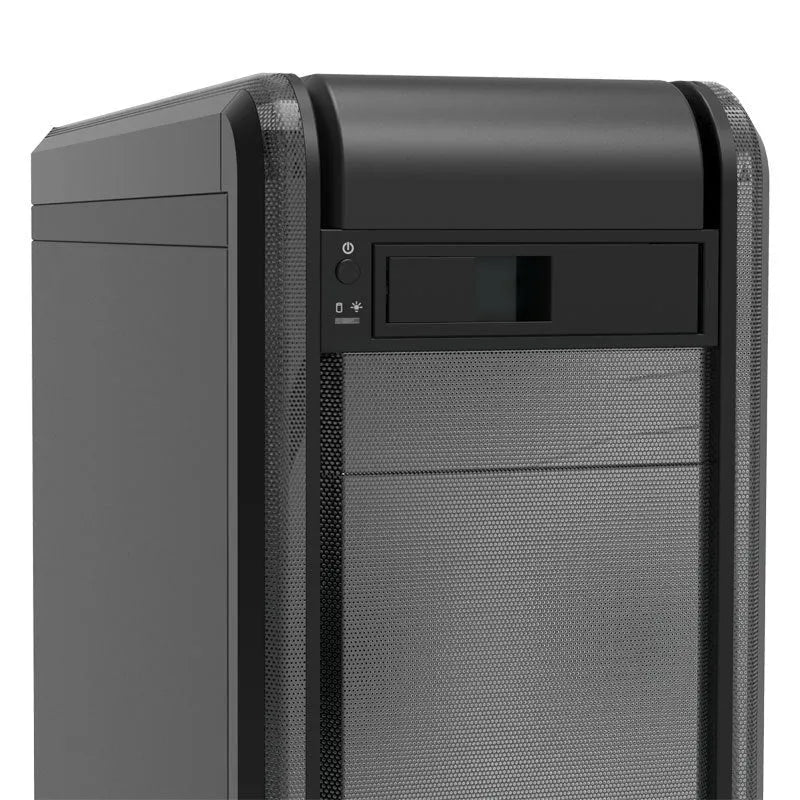 Black hard disk tray for vertical desktop chassis measuring 183mm by 146mm by 42mm