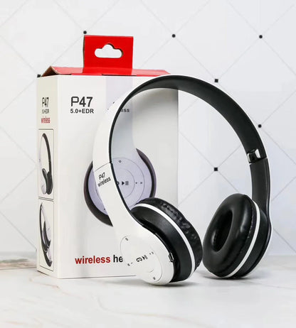 Wireless foldable stereo Bluetooth headphones with 40mm drivers, around-ear cushions, and adjustable headband for comfort