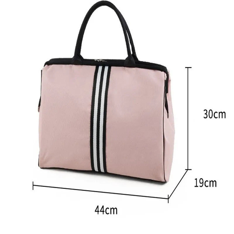 Large capacity striped travel gym bag with single shoulder, slant span, and portable carry, medium 44cm or large 50cm