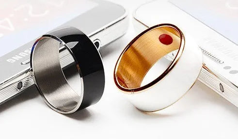 R3F Smart Ring NFC in glazed black enamel finish for contactless payments and digital business card sharing