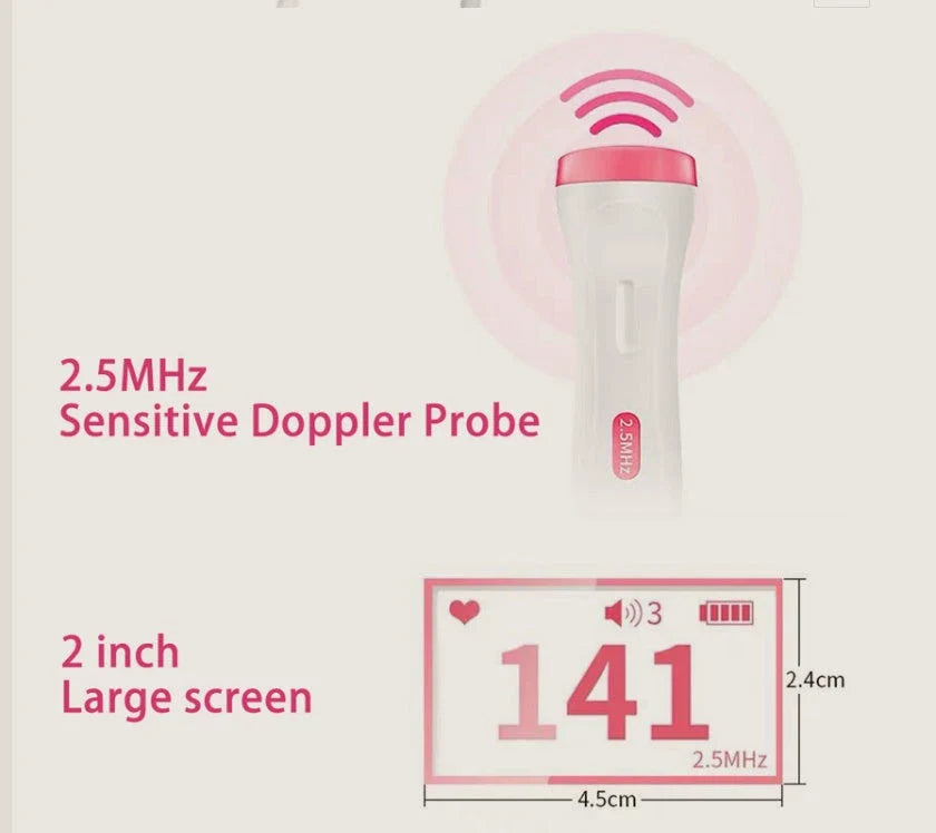 Fetal heart monitor with digital display, waterproof probe, and easy-to-use design for expectant mothers