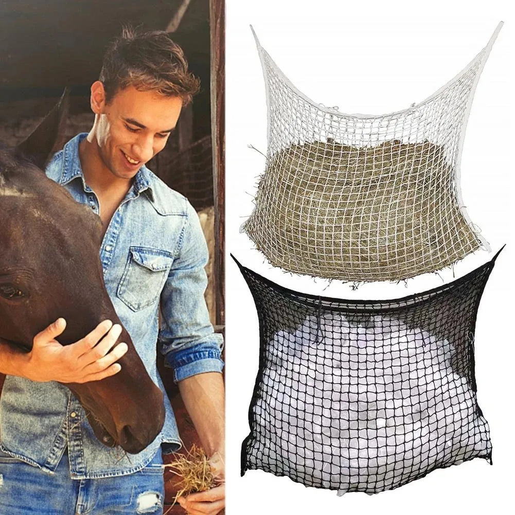 Woven PE rope hanging feeding bag for horses and livestock in black or white