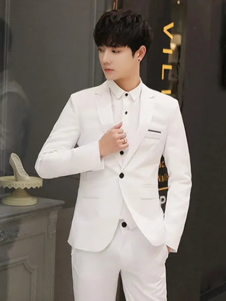 Two-piece slim-fit coat and trousers set in solid colours, polyester cotton blend, sizes M-4XL, spring light business style.