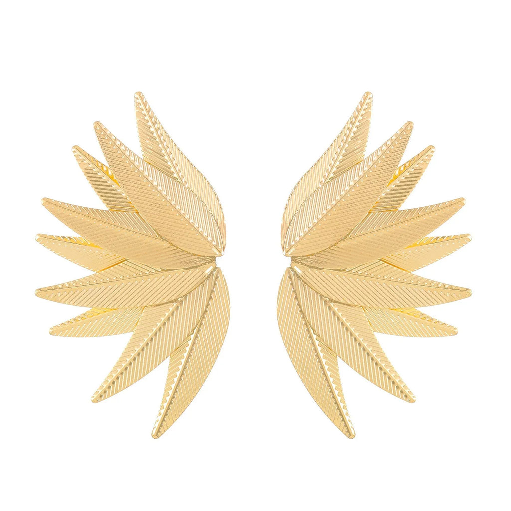 Gold and white leaves patch earrings with detailed leaf design made from alloy metal