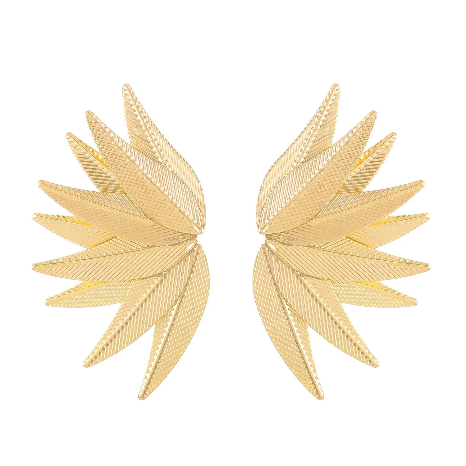 Gold and white leaves patch earrings with detailed leaf design made from alloy metal