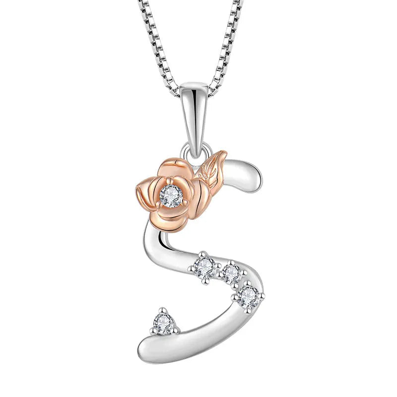 925 sterling silver necklace with English letter B zircon pendant on a collarbone chain