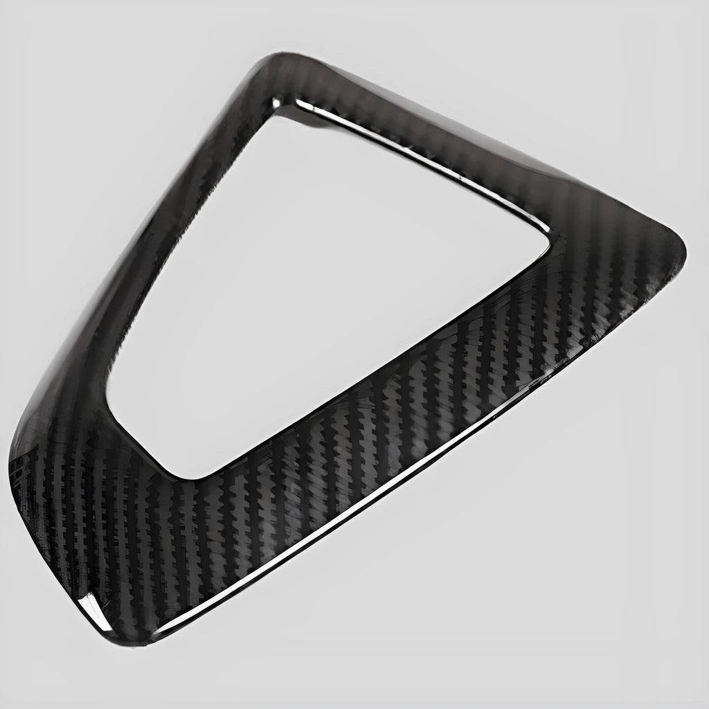 BMW dashboard gear base frame sticker with carbon fibre pattern, 13cm by 9cm
