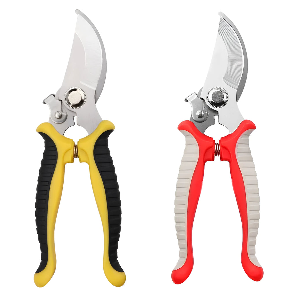Garden trimming shears with 65 manganese steel blades, 55 mm opening, PP and TPR handles in black yellow or grey red