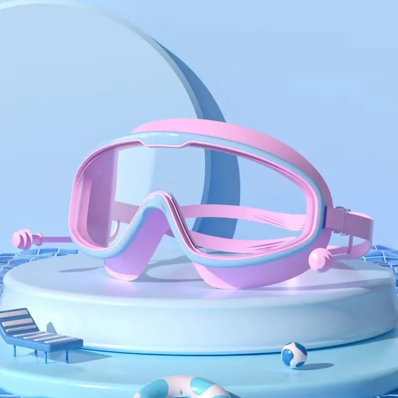 Children's large frame waterproof non-fogging swimming goggles in various colours