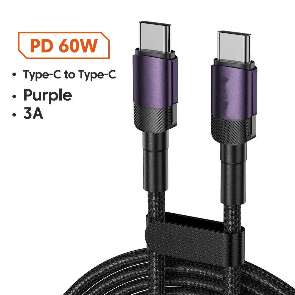 Aluminium alloy 100W PD fast charge USB cable in woven nylon with colour options