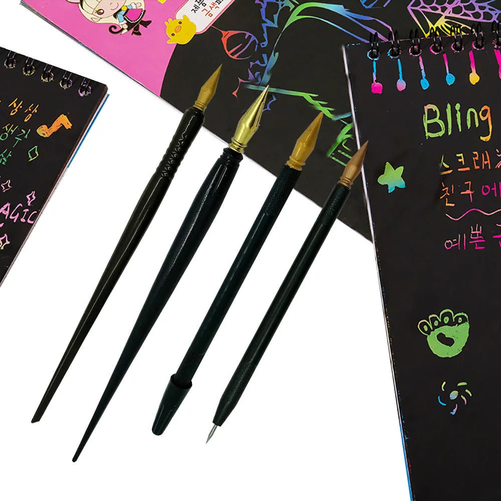 PS plastic scratch art pen with scraping tip for children's arts and crafts projects