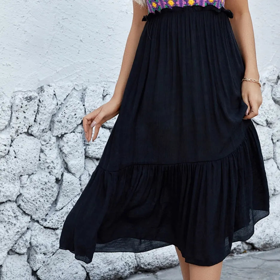 Purple hand-hooked floral stitching sleeveless dress for adult women in free size