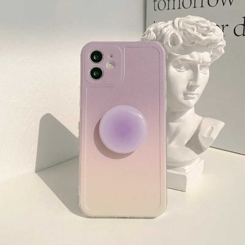 Yellow purple gradient silicone iPhone case with retractable X bracket for iPhone 7 to 14 models