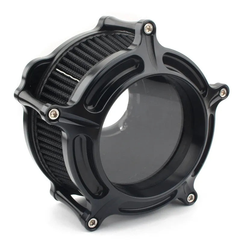 Aluminium air filter housing for car retrofit in various colour options including blue, red, and black.