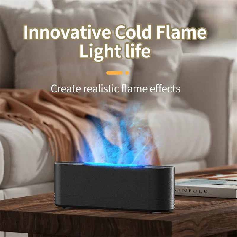 Black or white ultrasonic aroma diffuser with 7 colour LED flame lighting and cool mist output