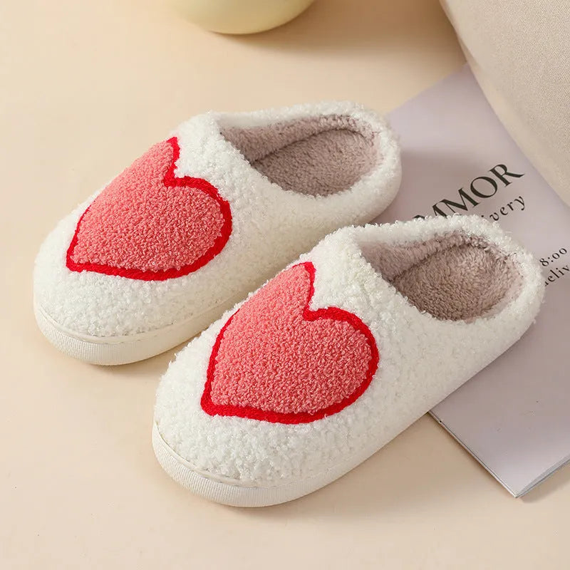 Women's plush cartoon slippers with non-slip PVC soles in big love design