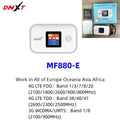 White plastic 4G 3G portable wireless router on a table, compact size 9.8 x 5.3 x 0.8 cm