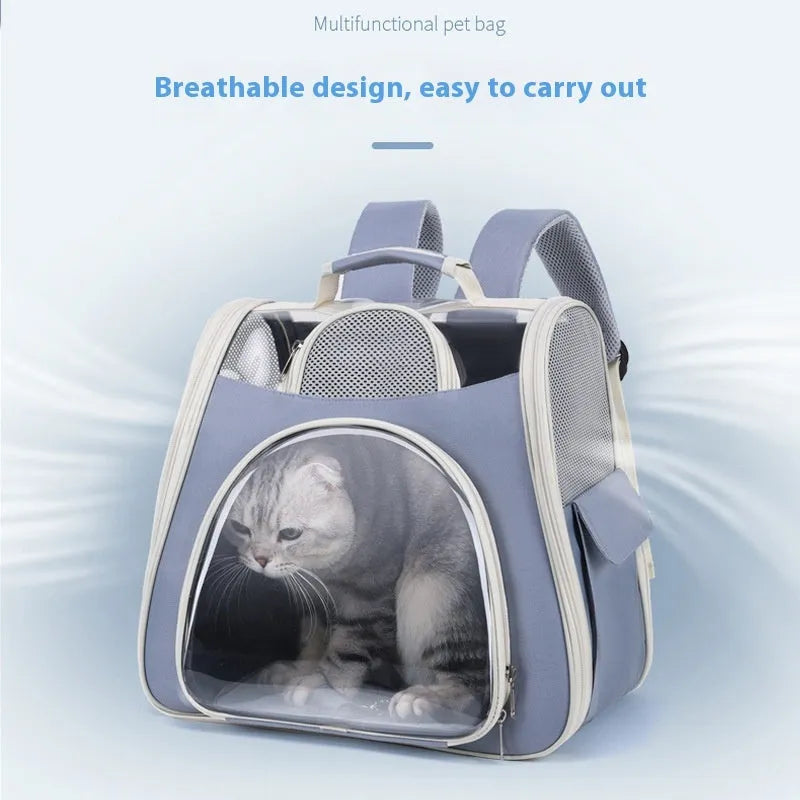 Portable foldable pet bag in solid colour with PU PVC material, medium capacity, on a plain background