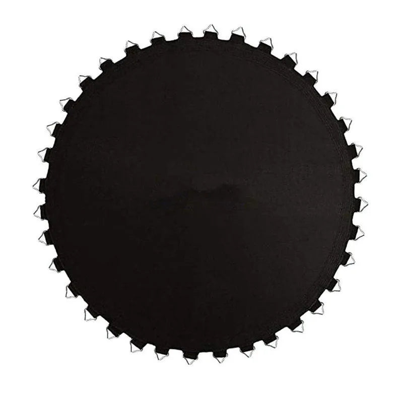 Large round white trampoline elastic fabric replacement mat with multiple attachment buttons around the edge.