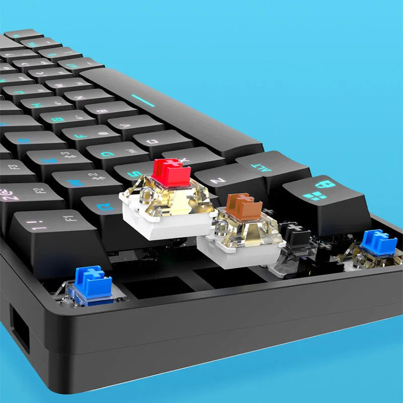 Wireless Bluetooth keyboard with colourful PBT keycaps in black casing on a desk