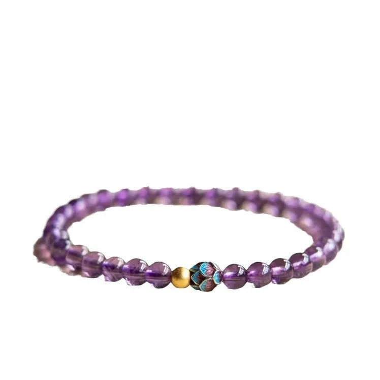 Purple lotus bracelet with retro style design and mixed materials for women
