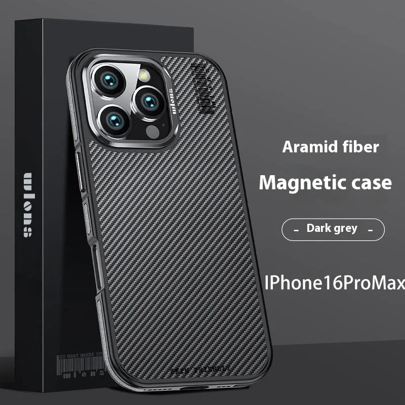 Aramid fibre and PC iPhone case in frosted finish with magnetic suction and shockproof design