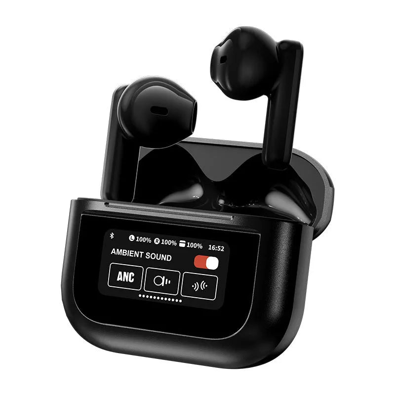 Full-colour touch screen Bluetooth headset with ear hook design and LCD display