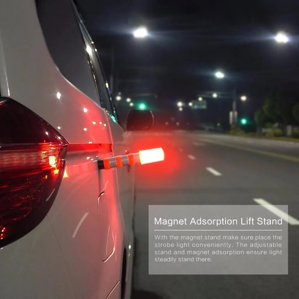 Two magnetic base emergency LED flares 17.5cm with suction magnet and plastic suitcase