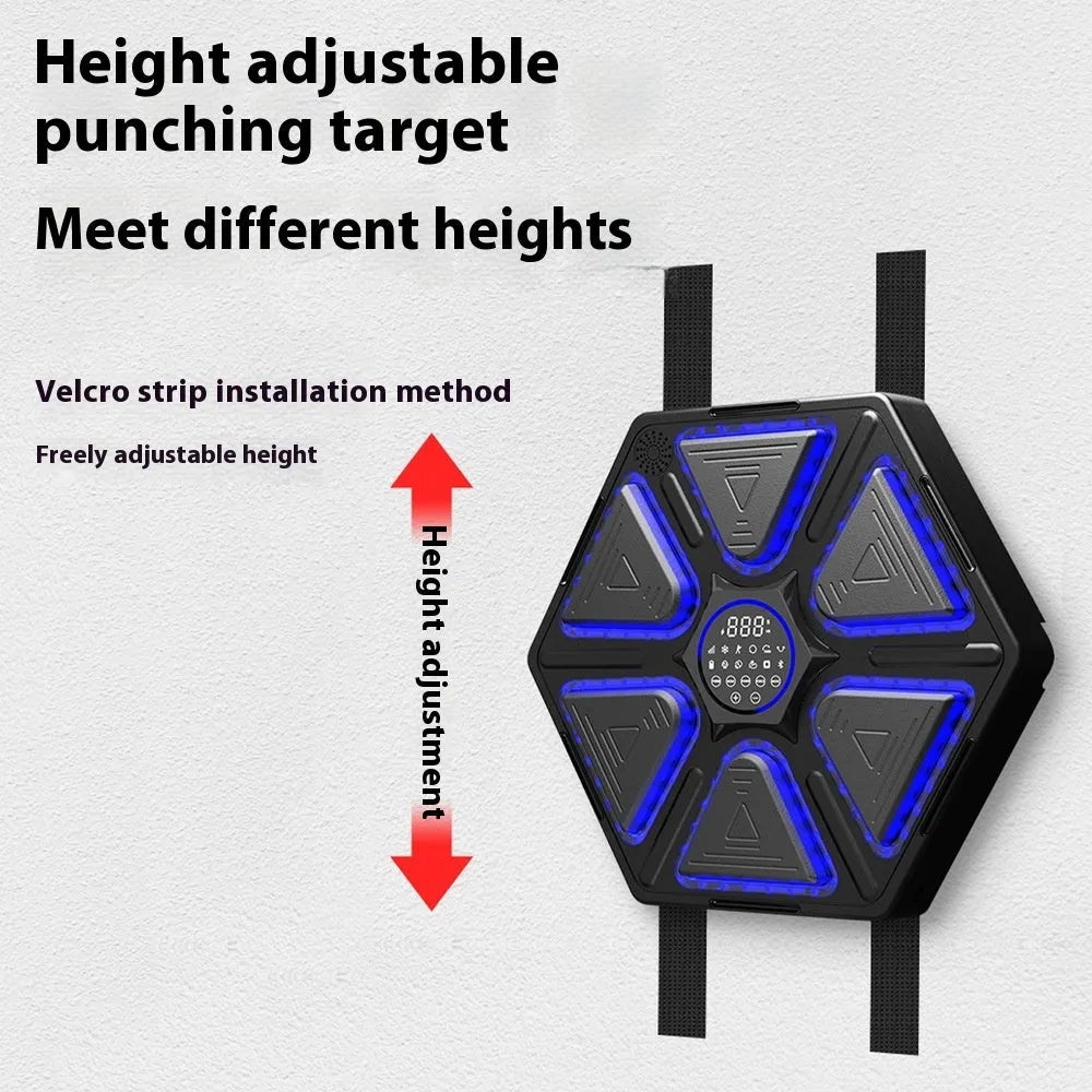 Electronic boxing wall target with rhythm feedback system hanging on wall