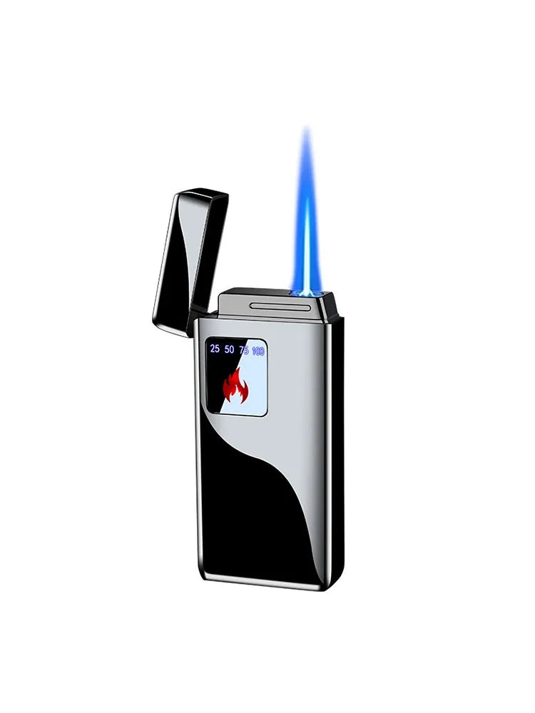 Touch-screen electronic lighter with alloy body, adjustable flame, and electroplated finish in black ice colour