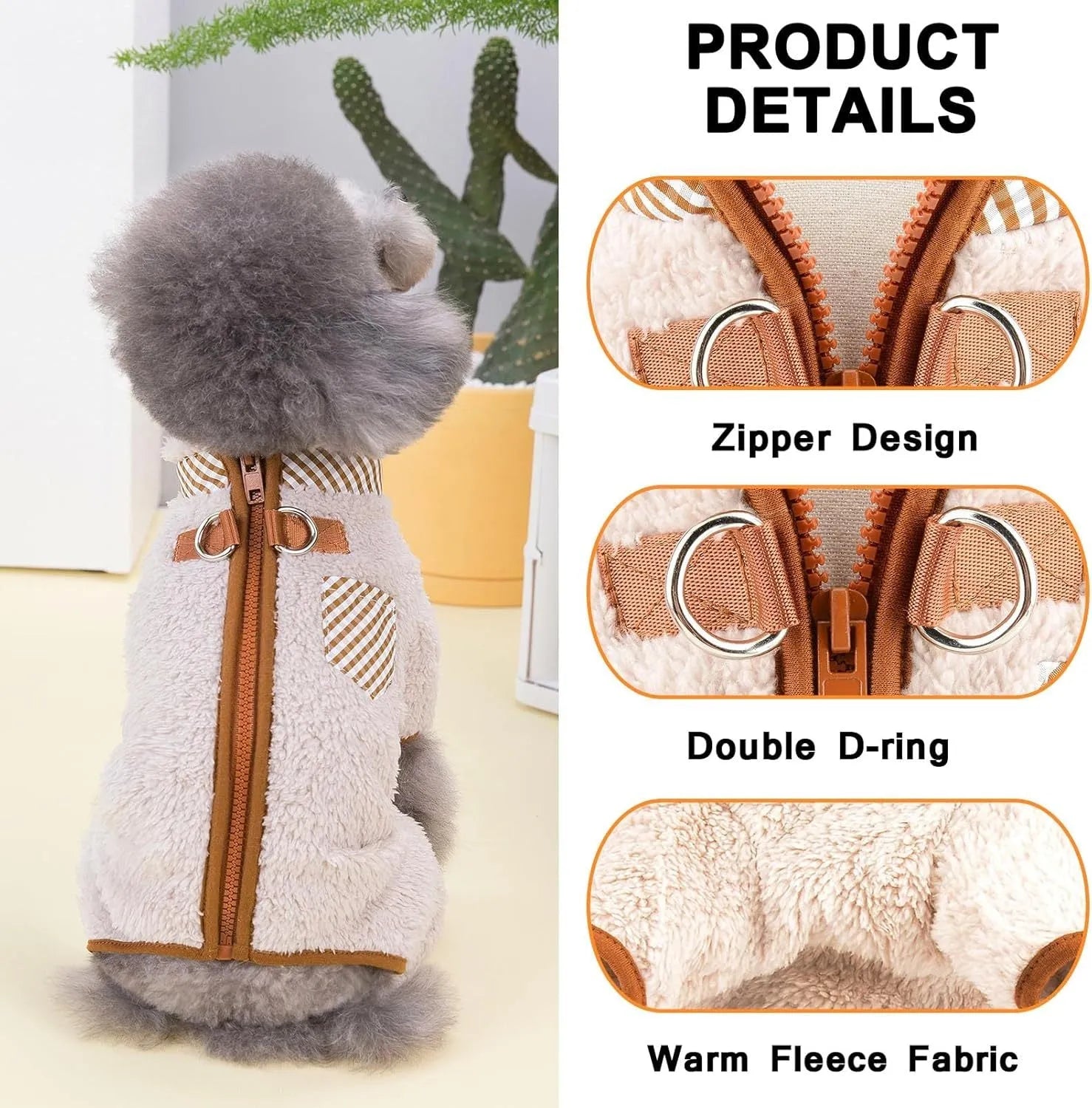 Green plush fleece dog jumpsuit coat with a back zipper on a small dog