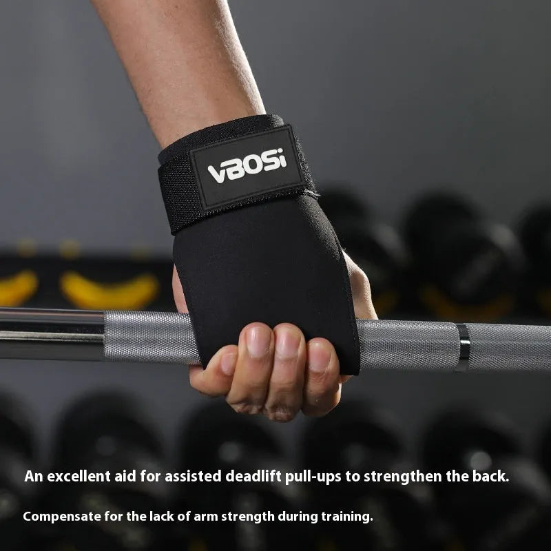 Hard pull booster stripe palm gloves wristband for weightlifting support in black