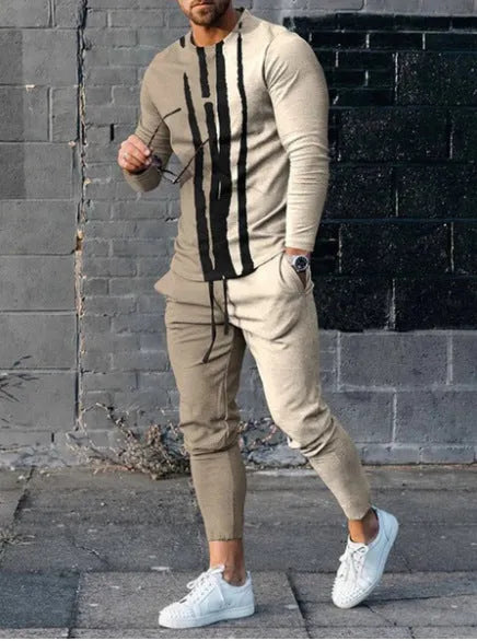 Men's polyester slim fit sport suit in monochrome with long sleeves and trousers