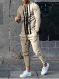 Men's polyester slim fit sport suit in monochrome with long sleeves and trousers