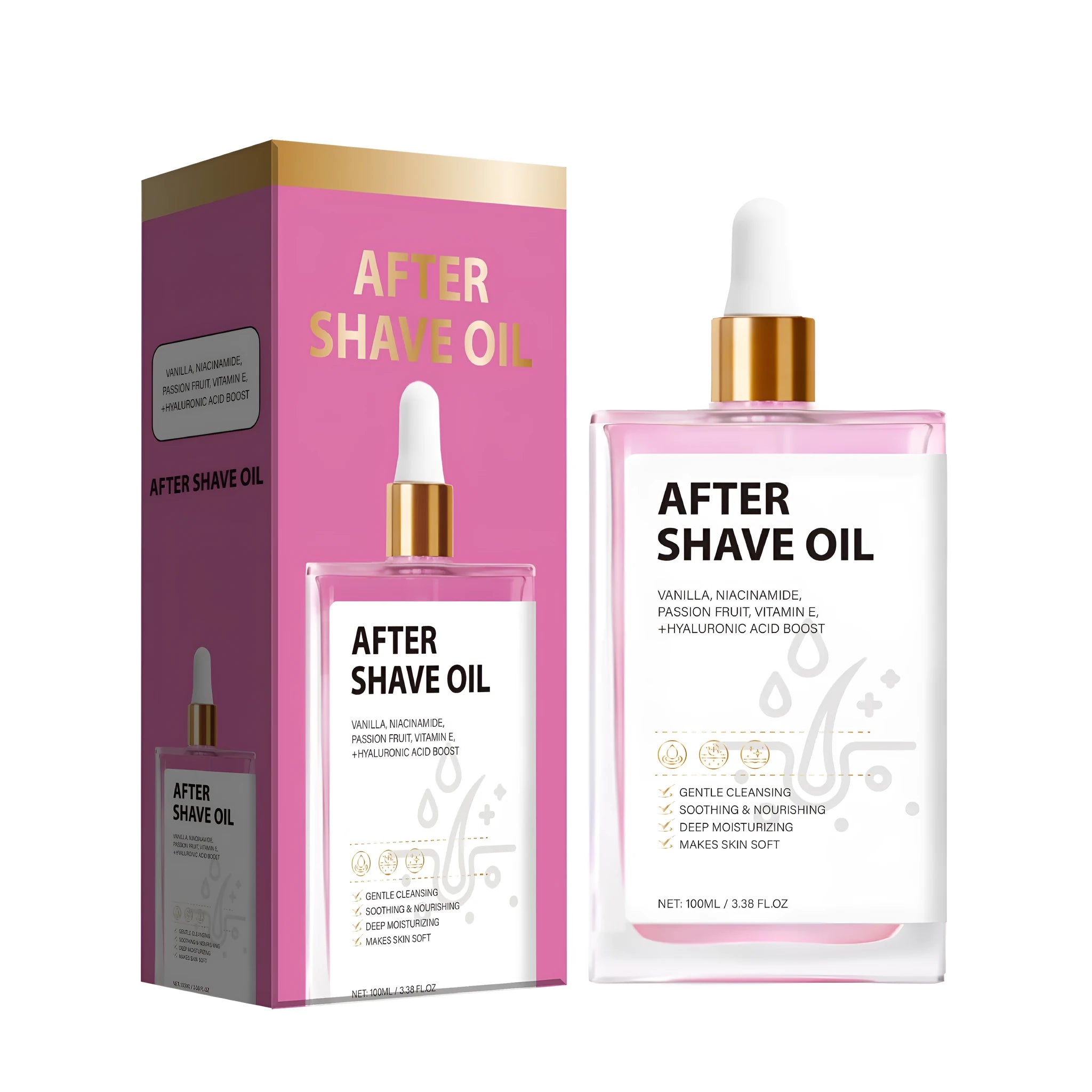 100ml bottle of men's aftershave oil with dropper applicator for post-shave soothing and moisturising
