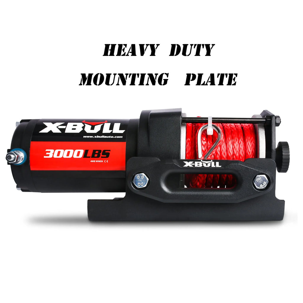 3000 lb electric winch with nylon rope, black, for off road vehicle self rescue, with mounting plate and remote controls