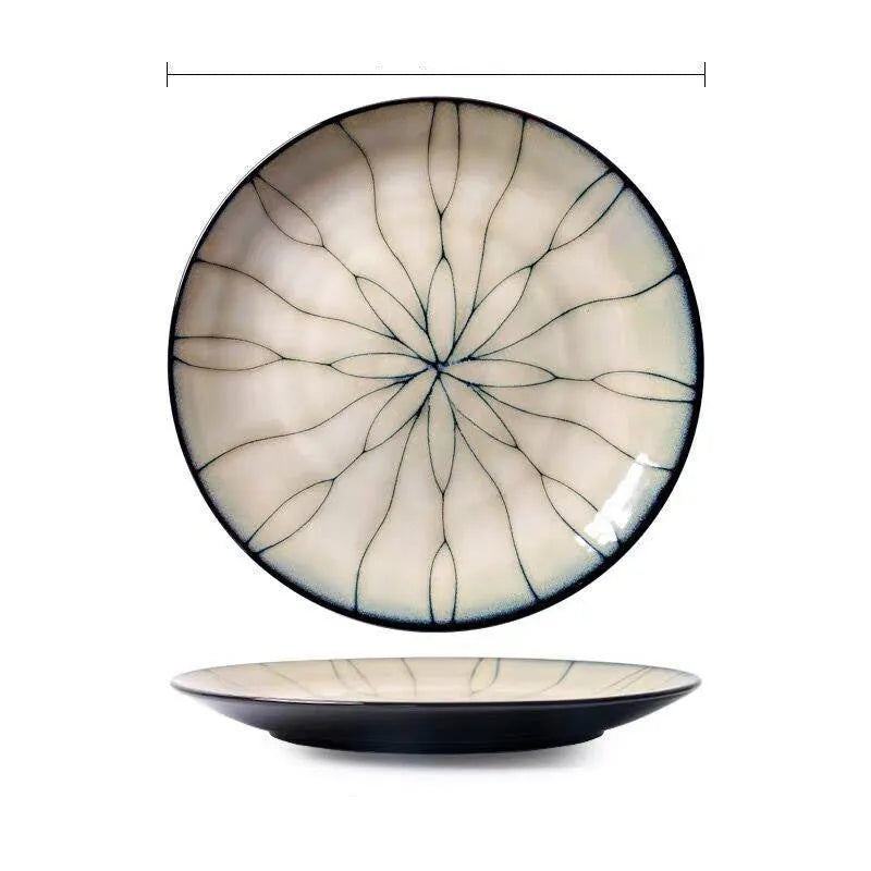 Japanese style porcelain round plate with underglaze colour, 21cm or 27.8cm diameter, flat or deep plate option