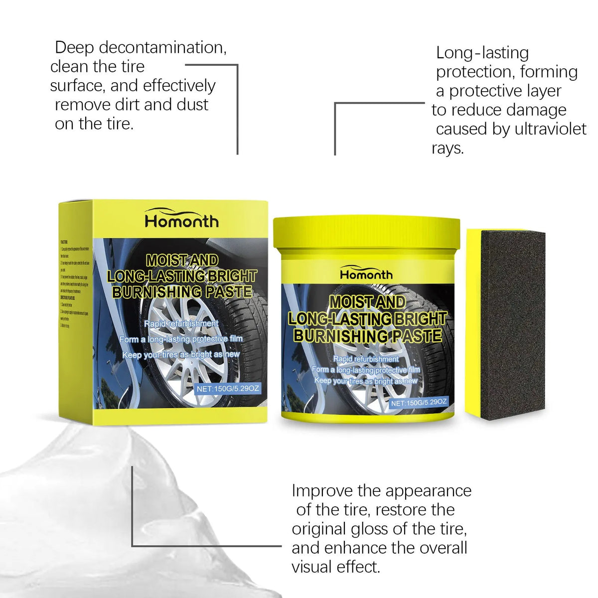 150g tyre maintenance coating paste tube with one sponge applicator for tyre wall blackening